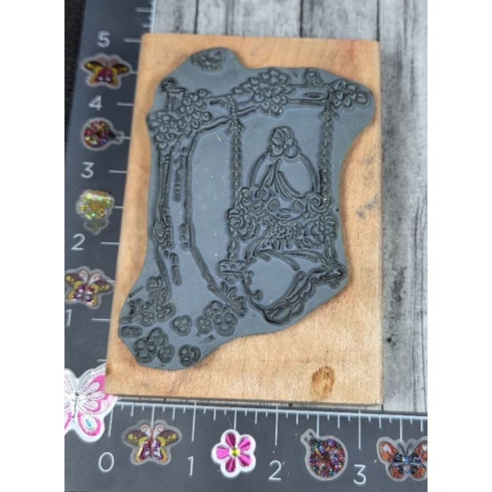 Stampendous Precious Moments Warmest Thoughts Girl Swing Rubber Stamp Wood #O52 - Picture 2 of 3
